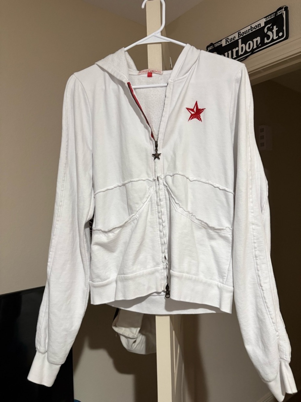 People's Liberation White Hooded Zip Jacket with Red Star